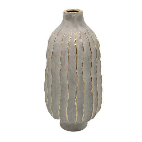 Modern Textured Gray Vase with Gold Trim at Zubaidas Homestore Pakistan