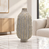 Modern Textured Gray Vase with Gold Trim at Zubaidas Homestore