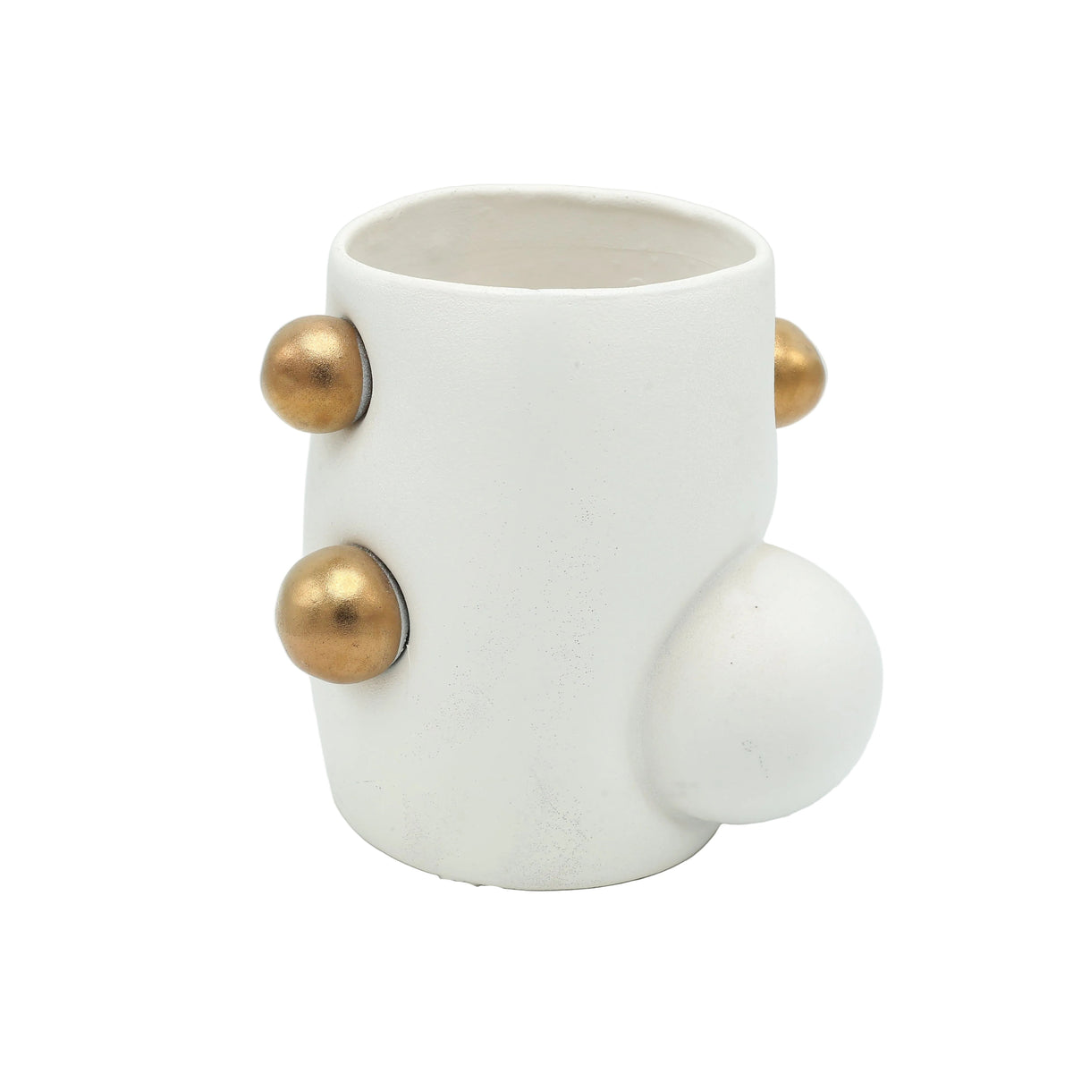 Modern White Ceramic Vase with Golden Beads at Zubaidas Homestore - Pakistan