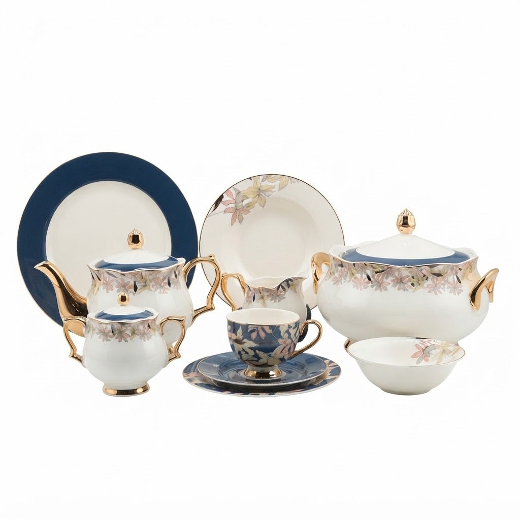 More & More Blue and Gold Dinner Set 65 Pieces at Zubaidas Homestore 