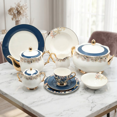 More & More Blue and Gold Dinner Set 65 Pieces at Zubaidas Homestore