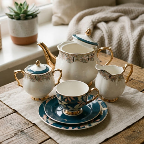 More & More Blue and Gold Floral Tea Set 24 Pieces at Zubaidas Homestore
