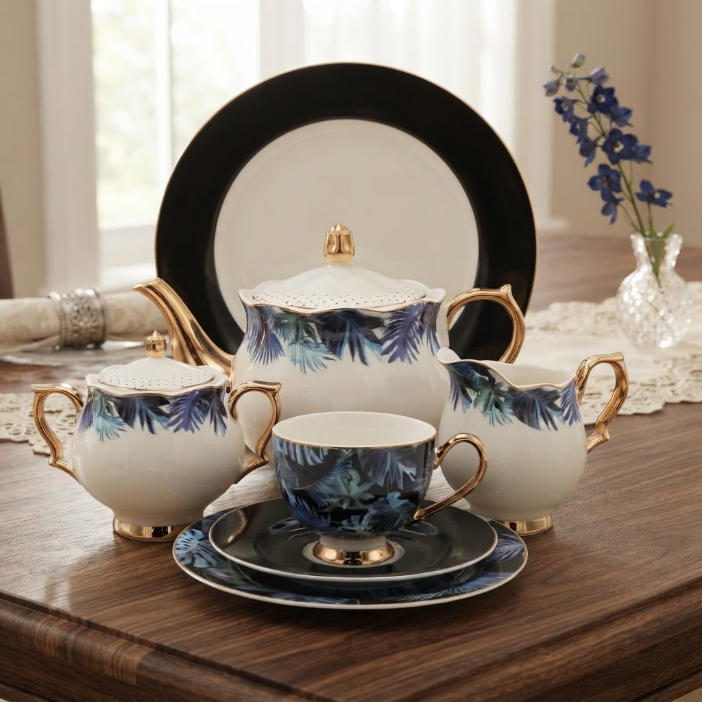 More & More Leaf Design Tea Set 24 Pieces at Zubaidas Homestore 