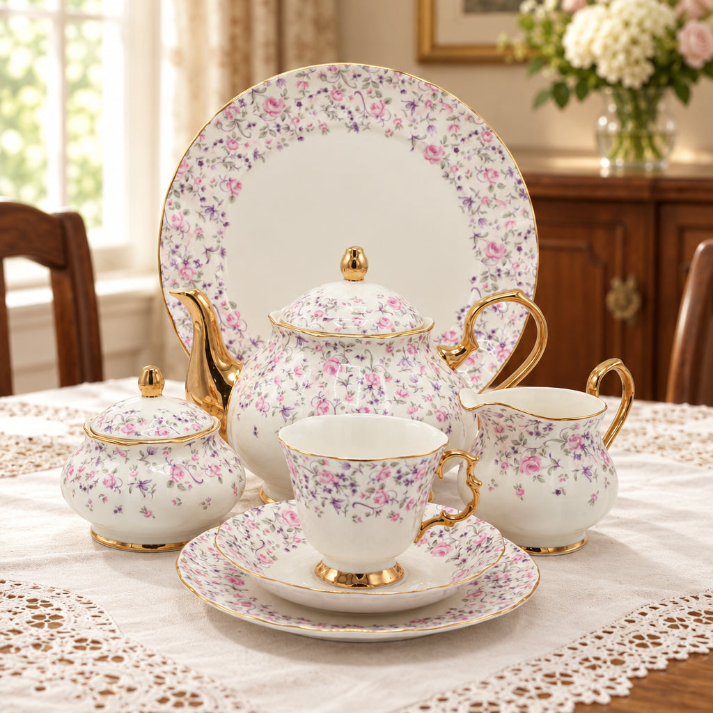 More & More Royal Albert Style Cream Floral Tea Set 24 Pieces at Zubaidas Homestore