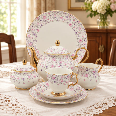 More & More Royal Albert Style Cream Floral Tea Set 24 Pieces at Zubaidas Homestore