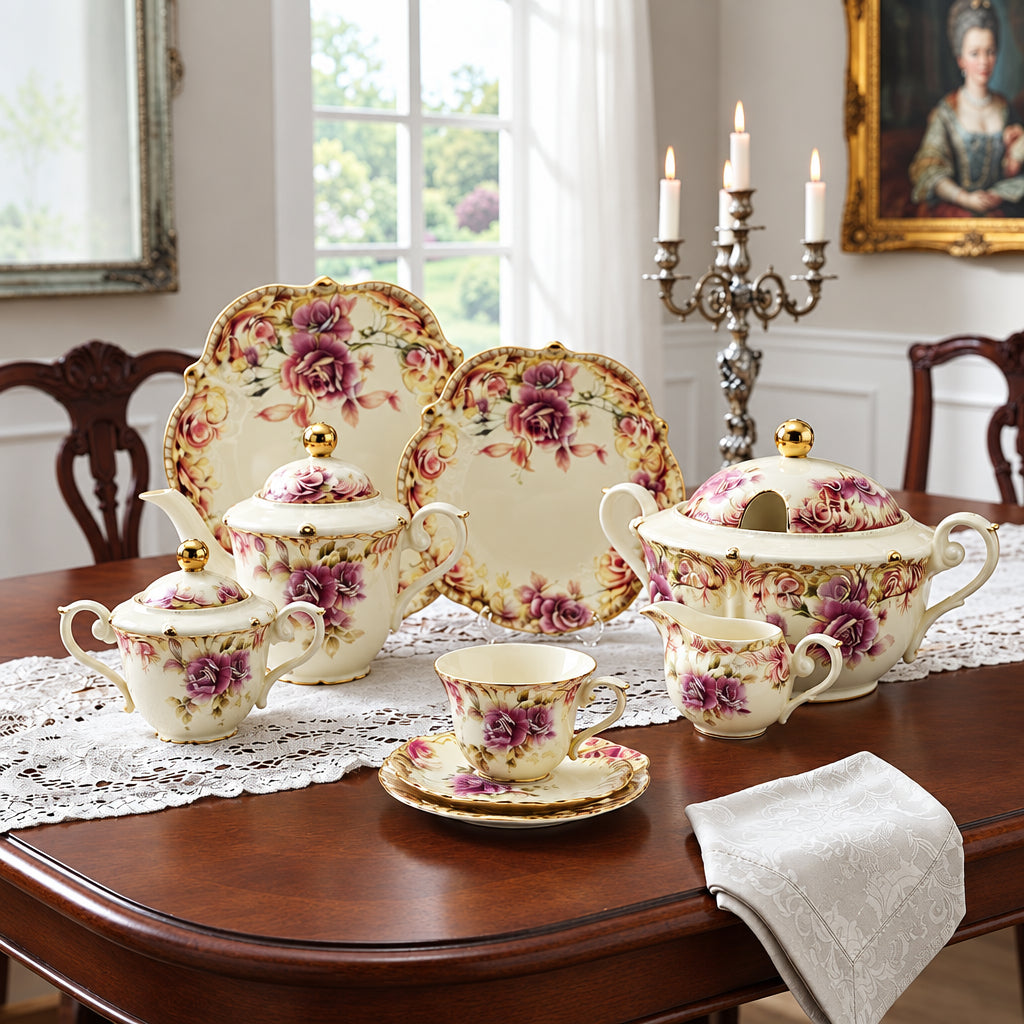 More & More Royal Albert Style Floral Print Bone China Dinner Set 75 Pieces at Zubaidas Homestore 