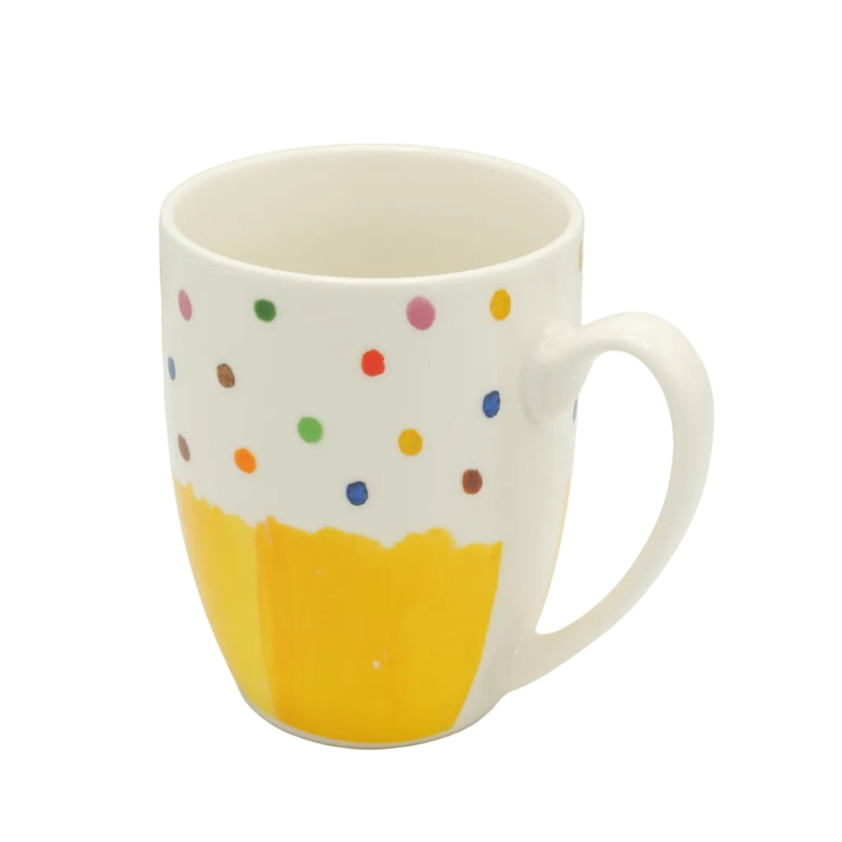 Multi Color Polka Dots Yellow Base Ceramic Mug 350ml at Zubaidas Homestore Pakistan