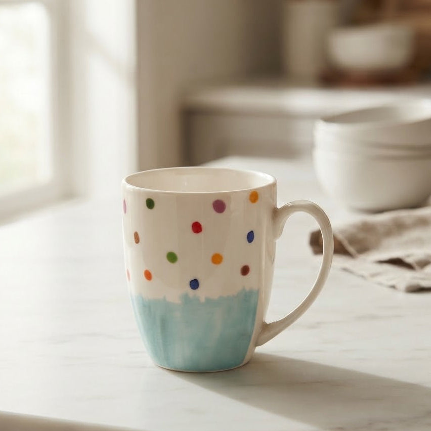 Multicolor Polka Dots Ceramic Coffee Mug 350ml at Zubaidas Homestore 