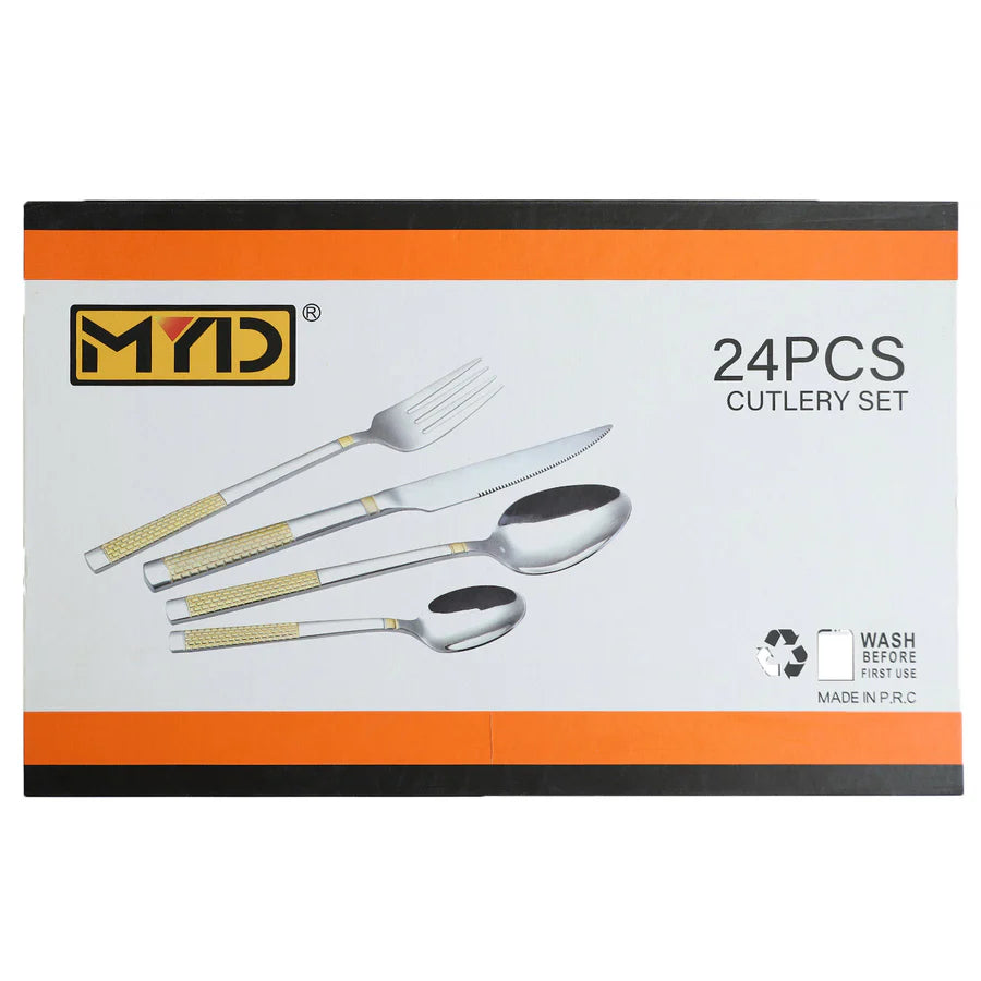 MYD Diamond Design Cutlery Set 24 Pieces Golden at Zubaidas The Best Homestore in Pakistan