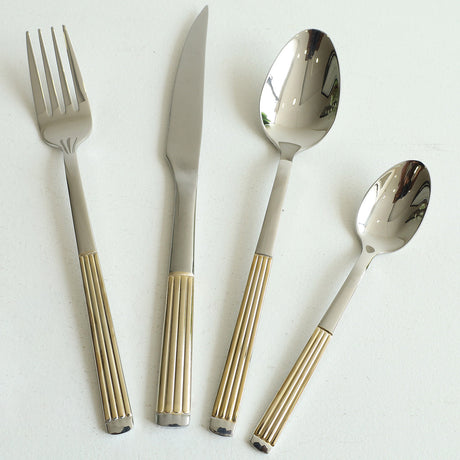 MYD Four Lines Design Cutlery Set 24 Pieces Silver at Zubaidas Homestore Pakistan