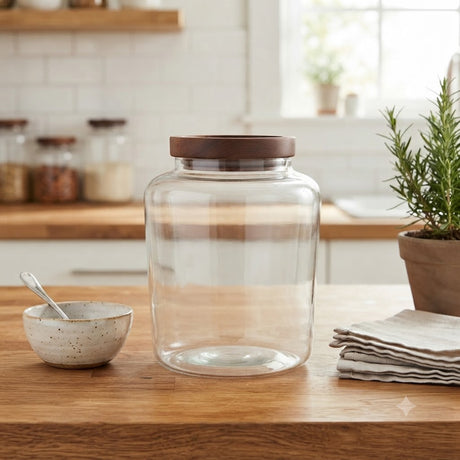 Clear Glass Storage Jar with Airtight Bamboo Lid 1000ML at Zubaidas Homestore Pakistan