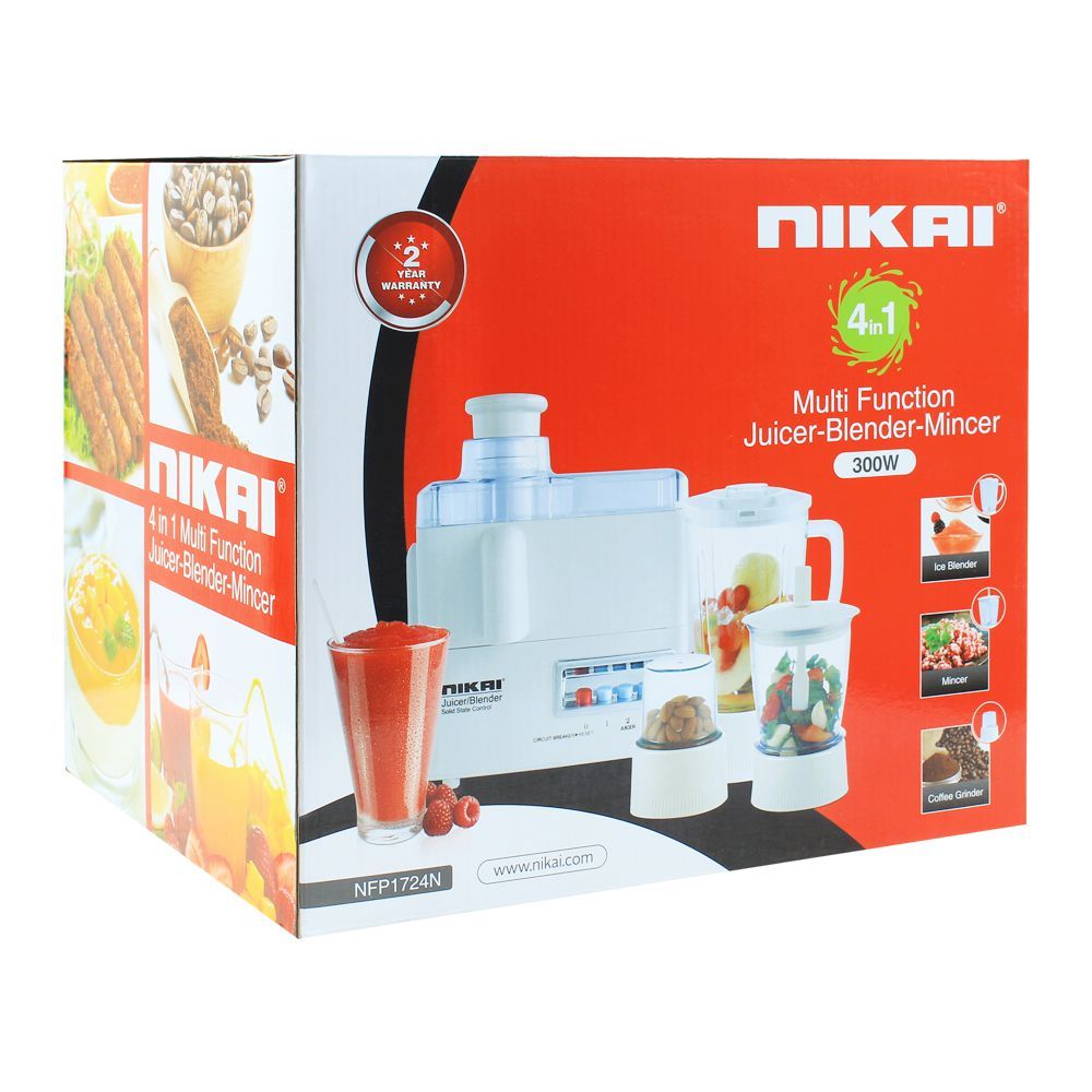 Nikai 4-In-1 Juicer, Blender, Grinder and Mincer 300W at Zubaidas Homestore