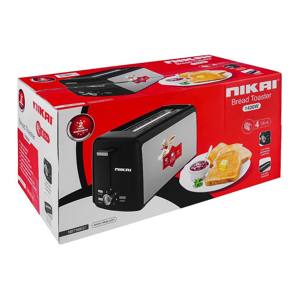 Nikai 4 Slice Bread Toaster 1400W NBT666S1 at Zubaidas Homestore