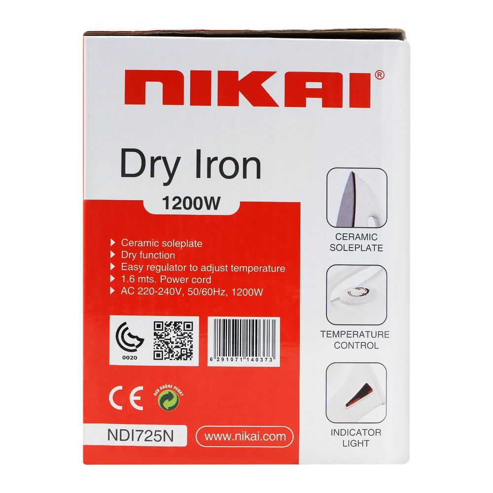 Nikai Dry Iron 1200W NDI725N at Zubaidas The Biggest Home Shop in Pakistan