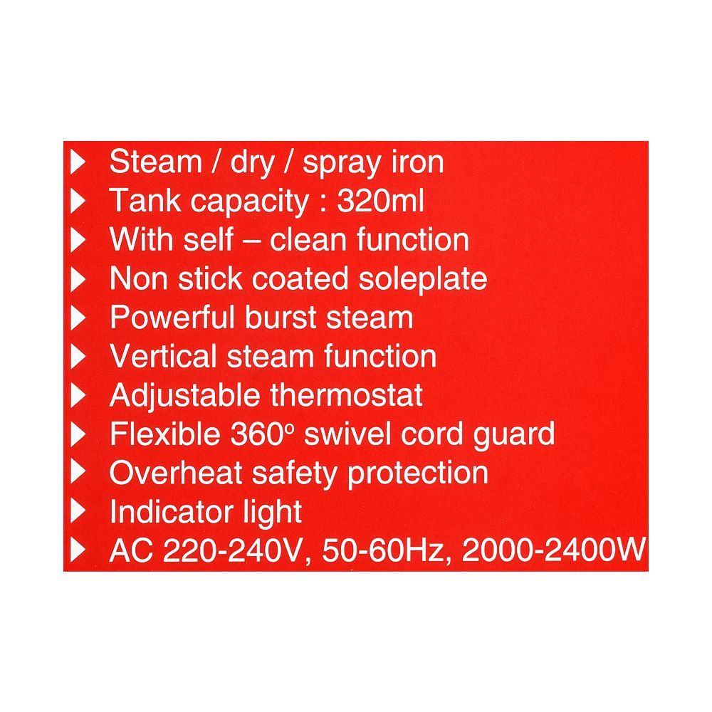 Nikai Steam Iron, 2000-2400W NSI-909 at Zubaidas The Biggest Homestore in Pakistan