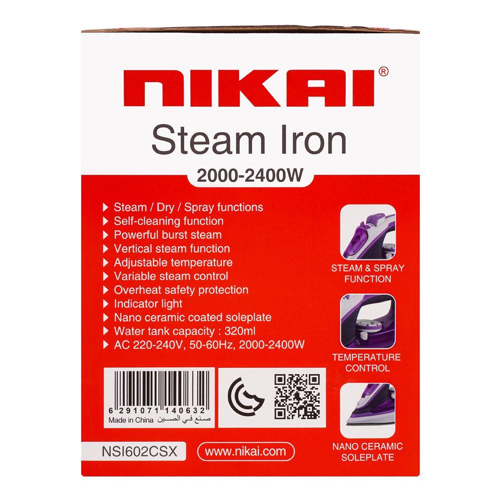 Nikai Steam Iron 2000W NSI602 at Zubaidas Best Online Homestore in Pakistan