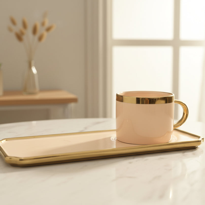 OneMore Fancy Design Tea Cup with Rectangle Shaped Saucer at Zubaidas Homestore 
