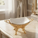 Orchid Ceramic Serving Bowl With Golden Metal Stand at Zubaidas Homestore