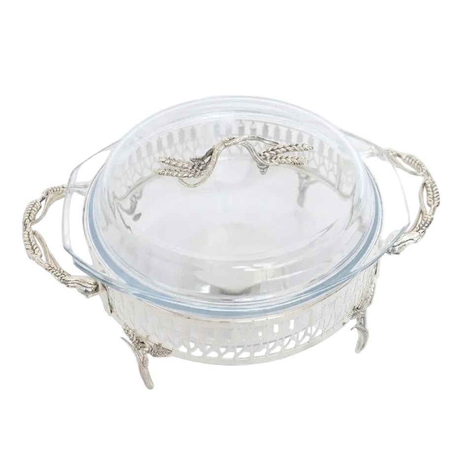 ORCHID Glass Serving Buffet Dish With Burner Silver at Zubaidas Homestore