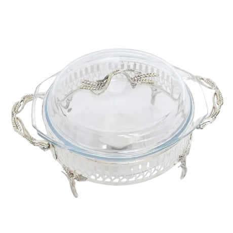 ORCHID Glass Serving Buffet Dish With Burner Silver at Zubaidas Homestore