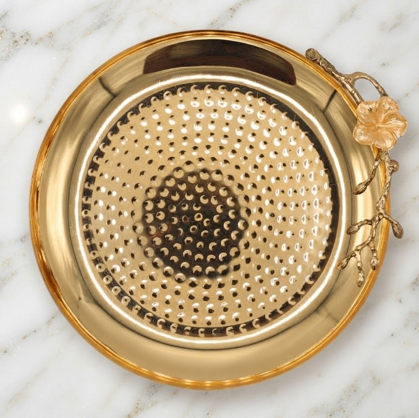 Orchid Hammered Golden Round Tray 26cm at Zubaidas Homestore