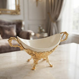 Orchid Oval Glass Salad Serving Bowl with Golden Metal Stand at Zubaidas Homestore Pakistan