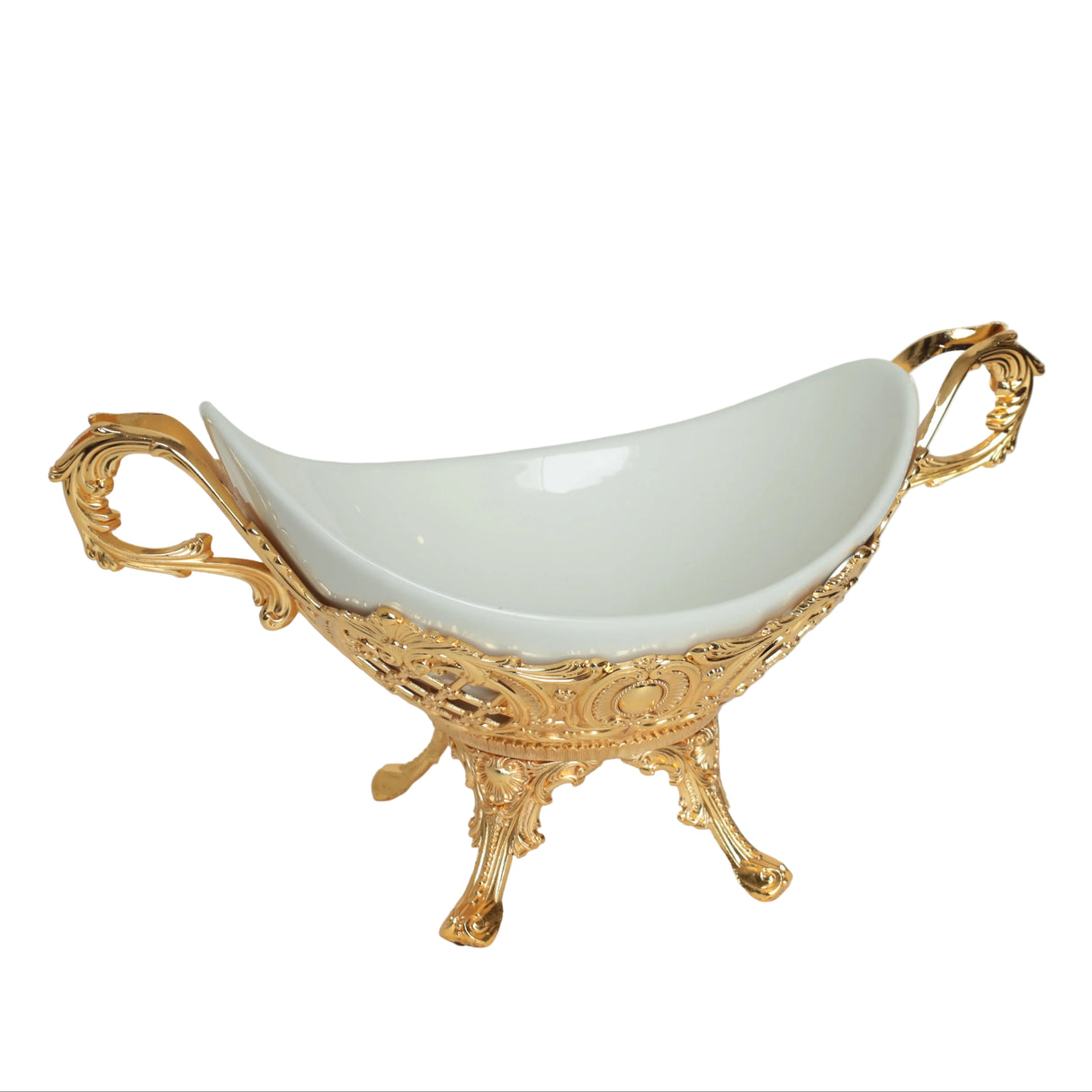 Orchid Oval Glass Salad Serving Bowl with Golden Metal Stand at Zubaidas Homestore. No1 Home Store in Pakistan