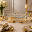 Orchid Oval glass serving buffet dish with burner Gold at Zubaidas Homestore Pakistan