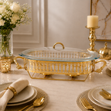 Orchid Oval glass serving buffet dish with burner Gold at Zubaidas Homestore Pakistan