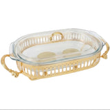 Orchid Oval glass serving buffet dish with burner Gold at Zubaidas Homestore Best for Home Shopping