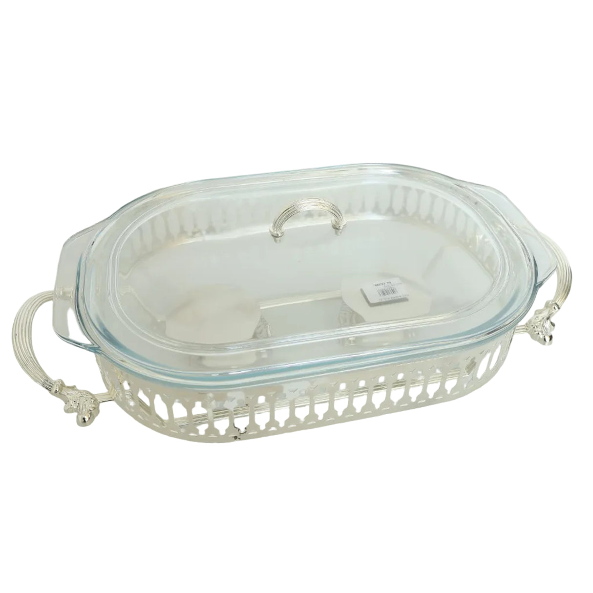 Orchid Oval glass serving buffet dish with burner Silver at Zubaidas Homestore Best for Home Shopping