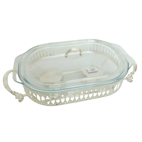 Orchid Oval glass serving buffet dish with burner Silver at Zubaidas Homestore Best for Home Shopping