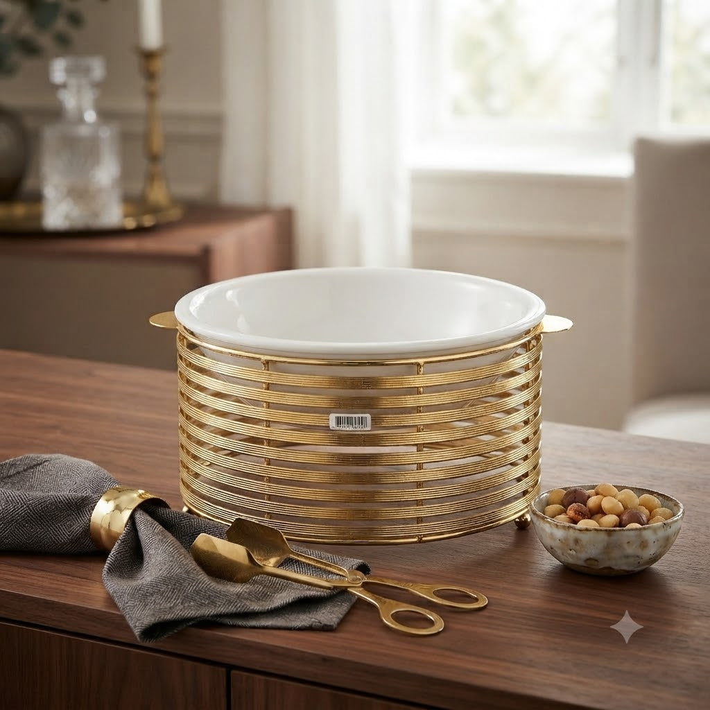 Orchid Round Buffet Serving Bowl Stand Gold at Zubaidas Homestore Pakistan