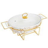 Oval Ceramic Casserole With Gold Warmer Stand 37cm&nbsp;at Zubaidas Homestore Pakistan