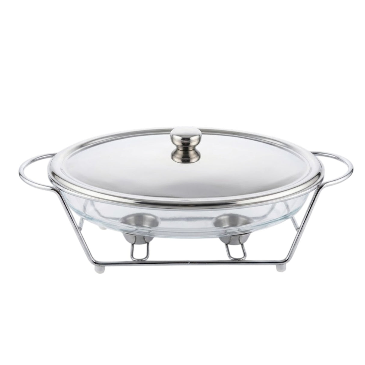 Oval Glass Chafing Dish With Silver Warmer Stand 3LTR Zubaidas Homestore Pakistan
