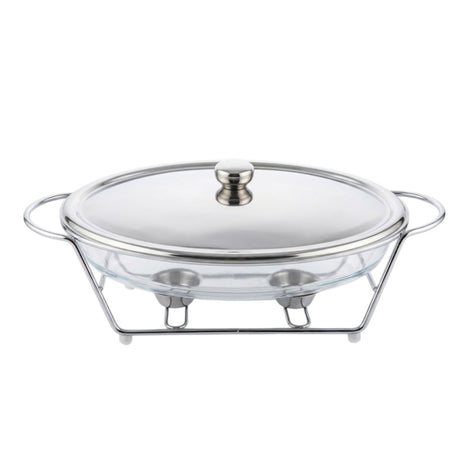 Oval Glass Chafing Dish With Silver Warmer Stand 3LTR Zubaidas Homestore Pakistan