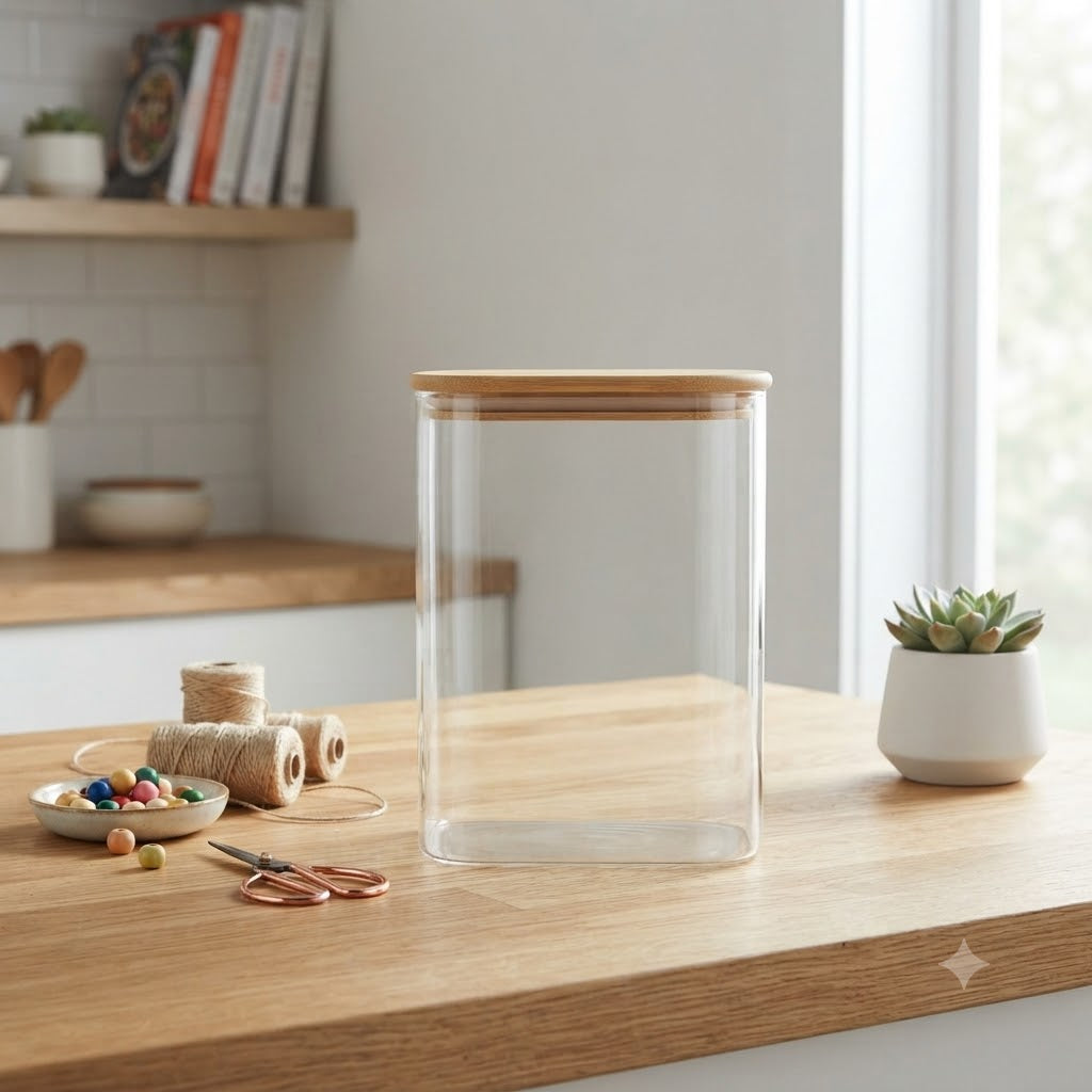 Oval Glass Storage Jar with Bamboo lid at Zubaidas Homestore Pakistan