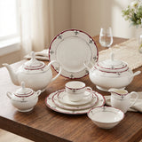 Parsachi Bone China Dinner Set 61 Pieces White and Red Accent at Zubaidas Homestore