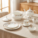 Parsachi Bone China Dinner Set 75  Pieces White and Gold Accent at Zubaidas Homestore