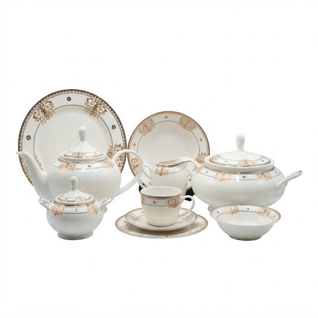 Parsachi Bone China Dinner Set 75  Pieces White and Gold Accent at Zubaidas Homestore Pakistan