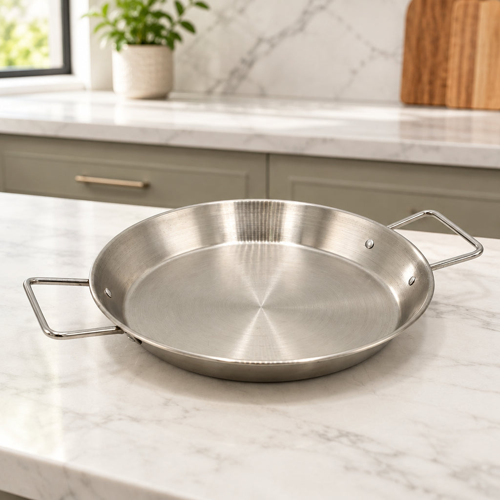 Pedestal Pan Stainless Steel Silver Plated 26cm at Zubaidas Homestore