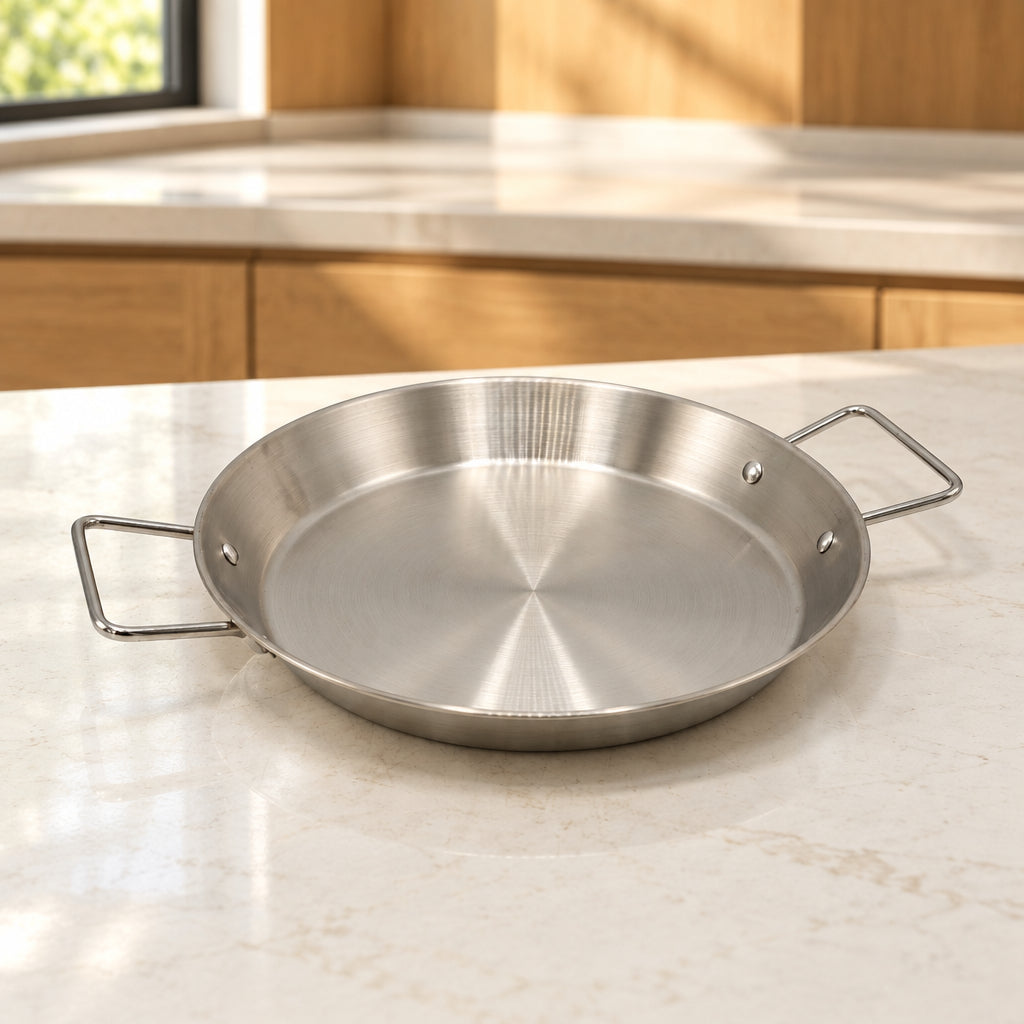 Pedestal Pan Stainless Steel Silver Plated 28cm at Zubaidas Homestore