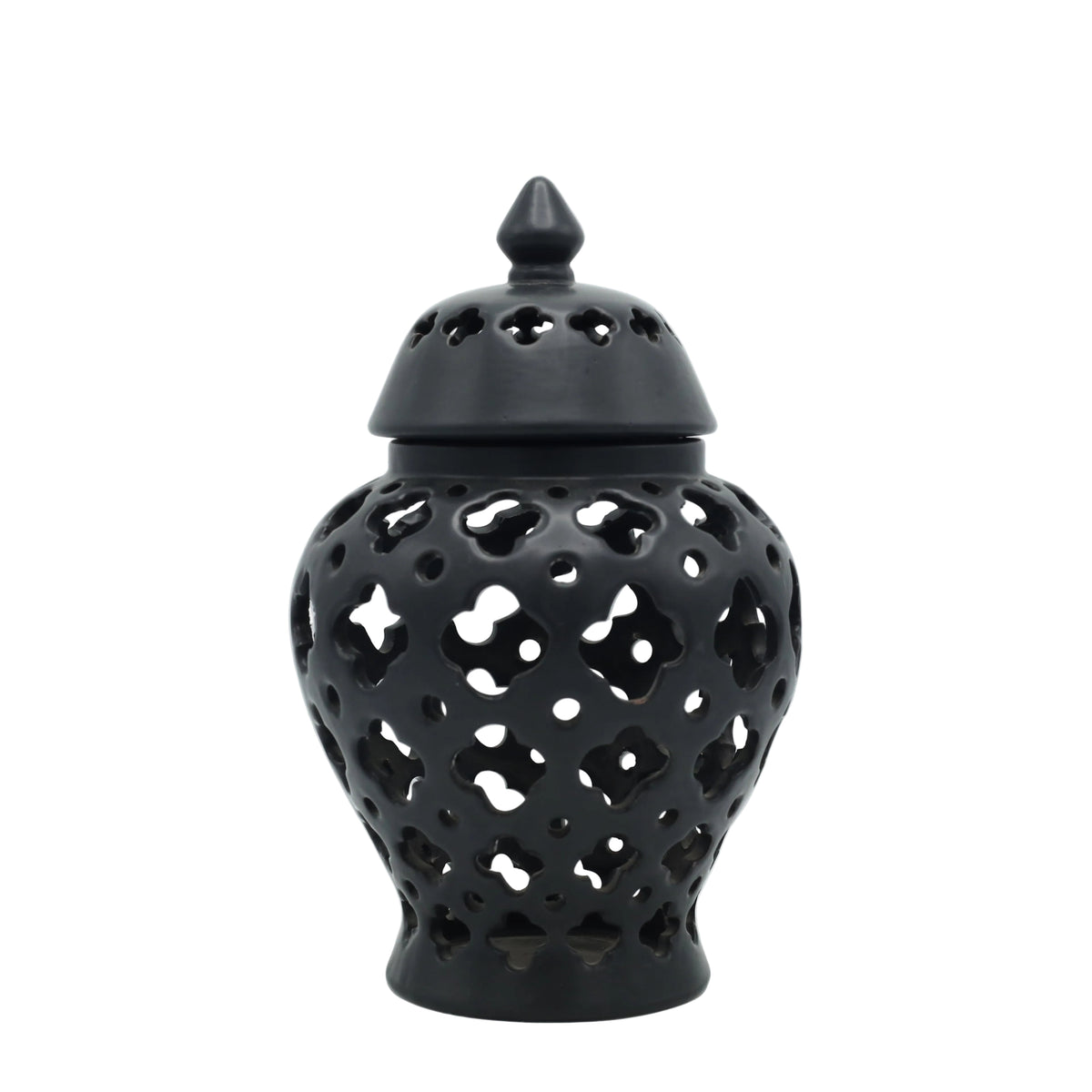Perforated Matte Black Ceramic Candy Jar at Zubaidas Homestore - The Largest Collection Of Decor in Pakistan