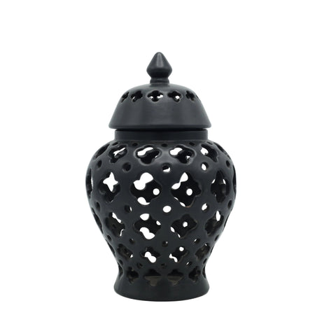 Perforated Matte Black Ceramic Candy Jar at Zubaidas Homestore - The Largest Collection Of Decor in Pakistan