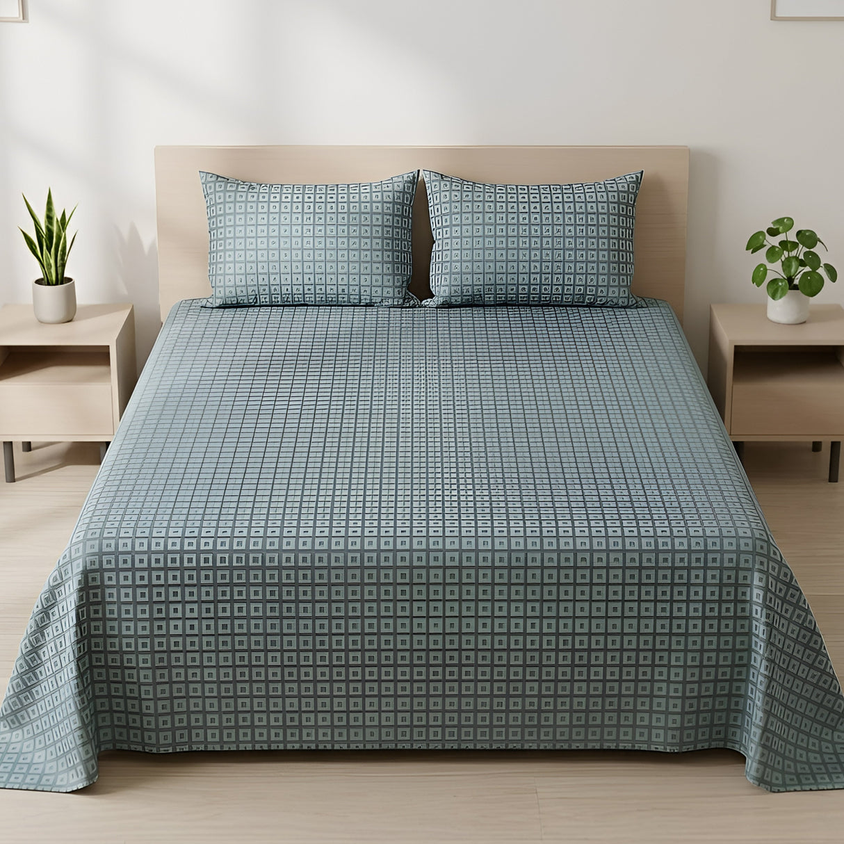 Plushmink Bed Sheet Fantasy King Bed- Leaf Grid at Zubaidas Homestore Pakistan