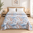 Plushmink Blue and Brown Leaf Print Winter Blanket Double bed Size at Zubaidas Homestore 