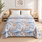 Plushmink Blue and Brown Leaf Print Winter Blanket Double bed Size at Zubaidas Homestore 