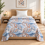 Plushmink Blue and Brown Leaf Print Winter Blanket Single bed Size at Zubaidas Homestore 