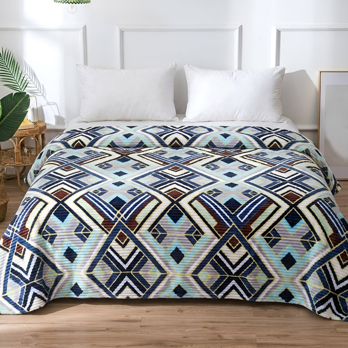 Plushmink Brown and Cream Geometric Pattern Winter Blanket King Size at Zubaidas Homestore 