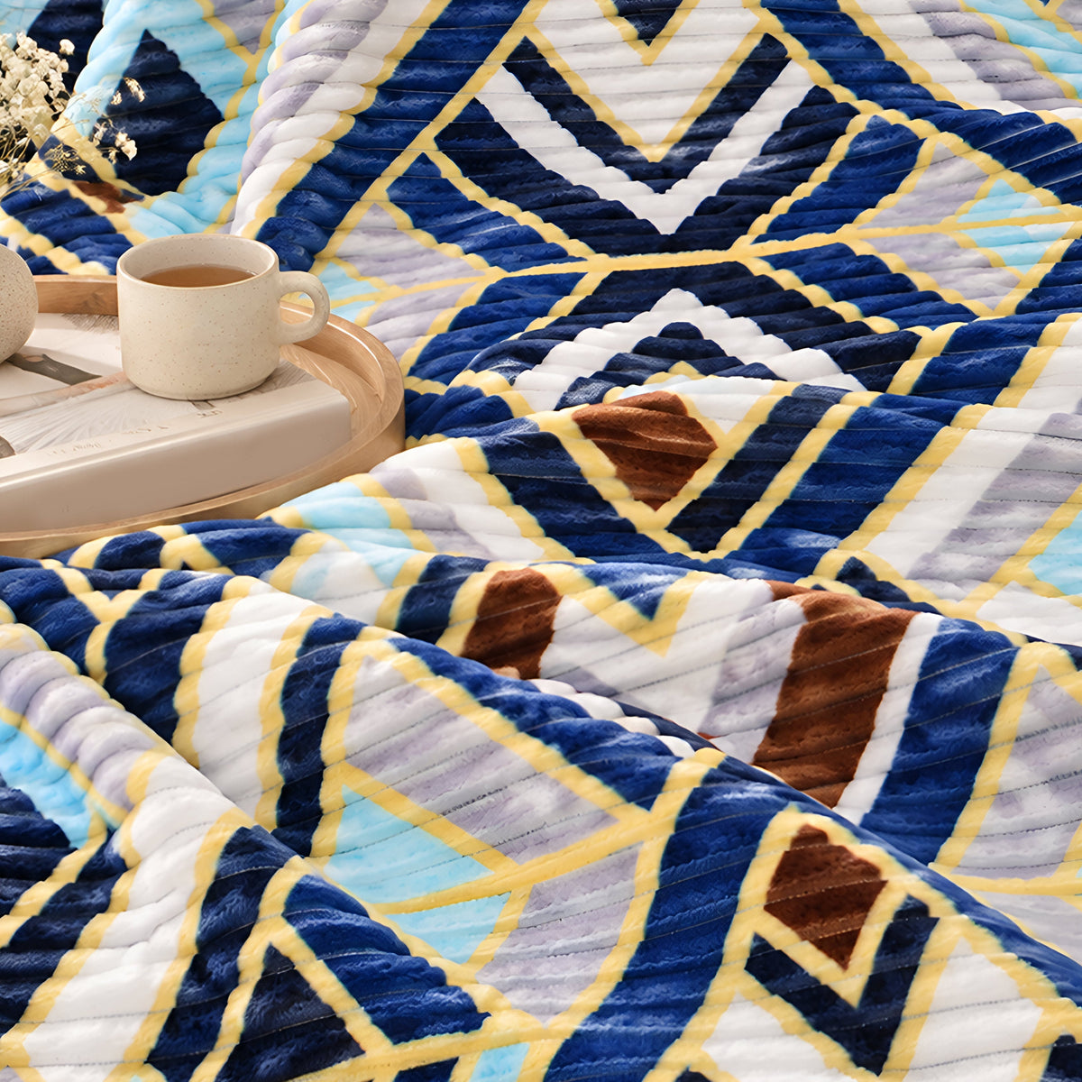 Plushmink Brown and Cream Geometric Pattern Winter Blanket Single Bed Size at Zubaidas Homestore Pakistan
